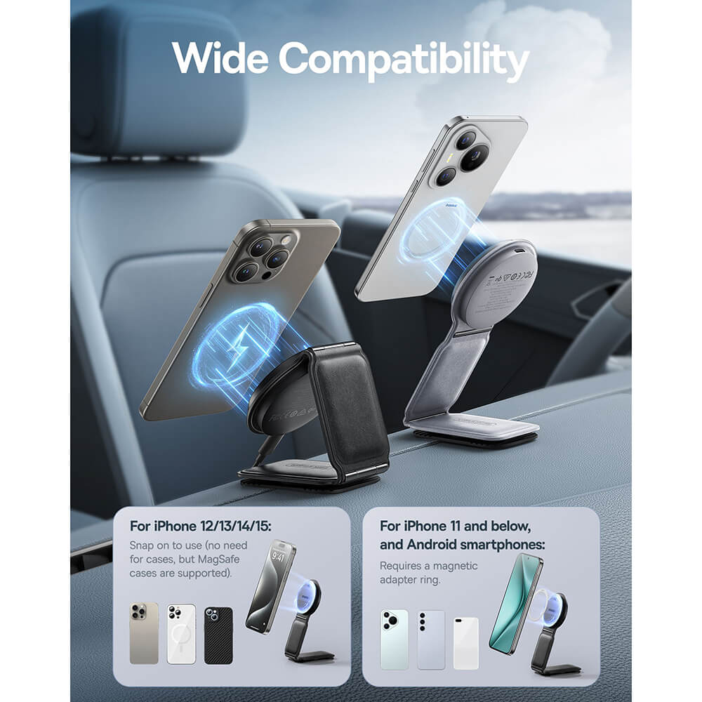 Baseus PrimeTrip C02 Μαγνητική Βάση Αυτοκινήτου για το Ταμπλό με Ασύρματη Φόρτιση MagSafe 15W - Cluster Black