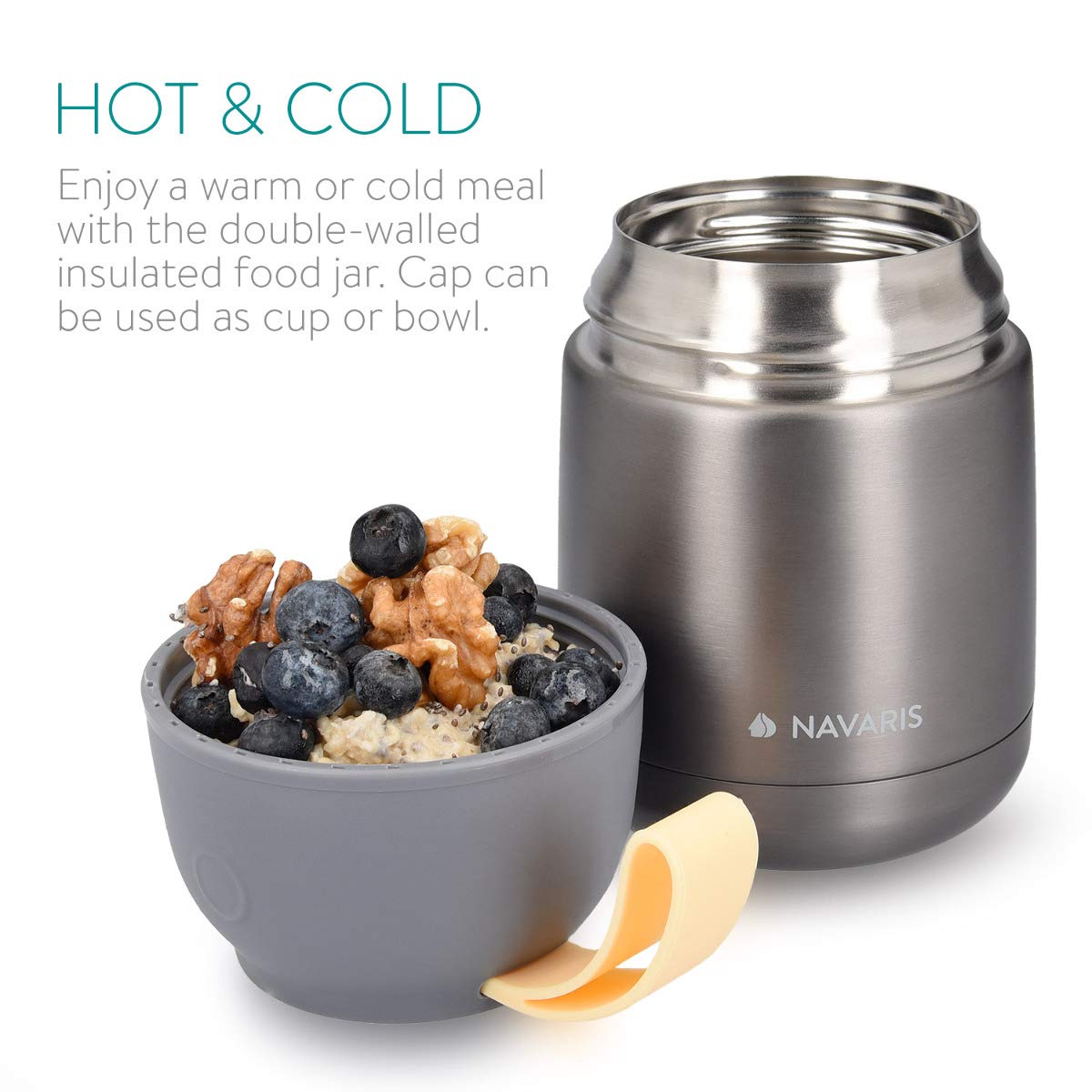 Navaris Vacuum Insulated Food Jar Θερμός από Ανοξείδωτο Ατσάλι με Καπάκι-Δοχείο Για Φαγητό - 450ml - Dark Gray - 47325.1.19