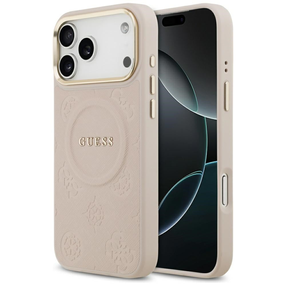 Guess iPhone 17 Pro Max - Peony Hot Stamp MagSafe - Σκληρή Θήκη με Επένδυση Συνθετικού Δέρματος - Pink - GUHMP17XPSAMSECP
