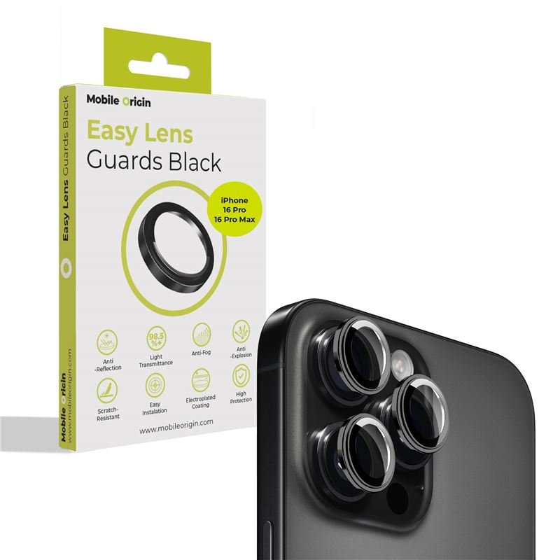 Mobile Origin Easy Lens Guards iPhone 16 Pro / iPhone 16 Pro Max - Προστασία Κάμερας - Αντιχαρακτικό Γυαλί - Black