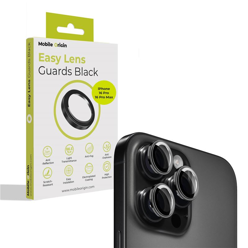 Mobile Origin Easy Lens Guards iPhone 16 Pro / iPhone 16 Pro Max - Προστασία Κάμερας - Αντιχαρακτικό Γυαλί - Black