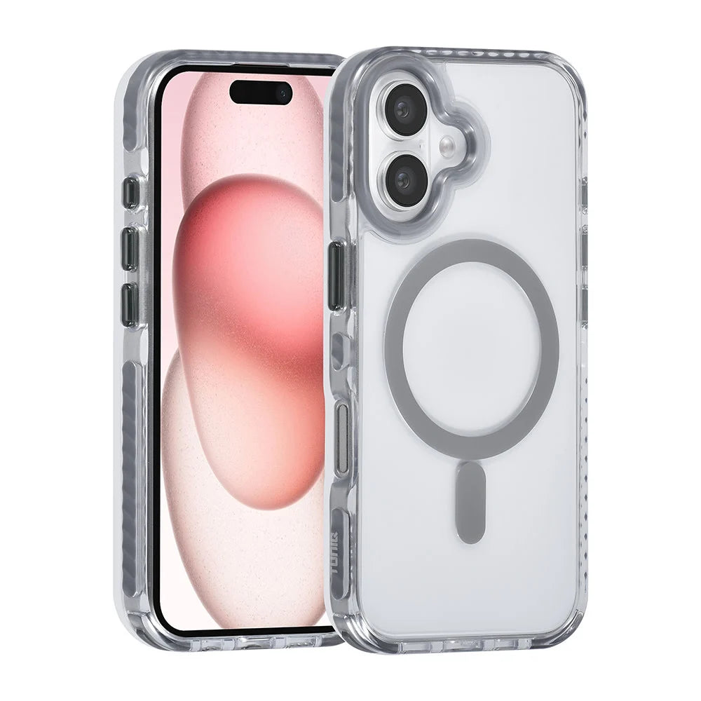Tuniq iPhone 16 - MagSafe Σκληρή Θήκη με Πλαίσιο Σιλικόνης και Λουράκι - Διάφανη / Grey