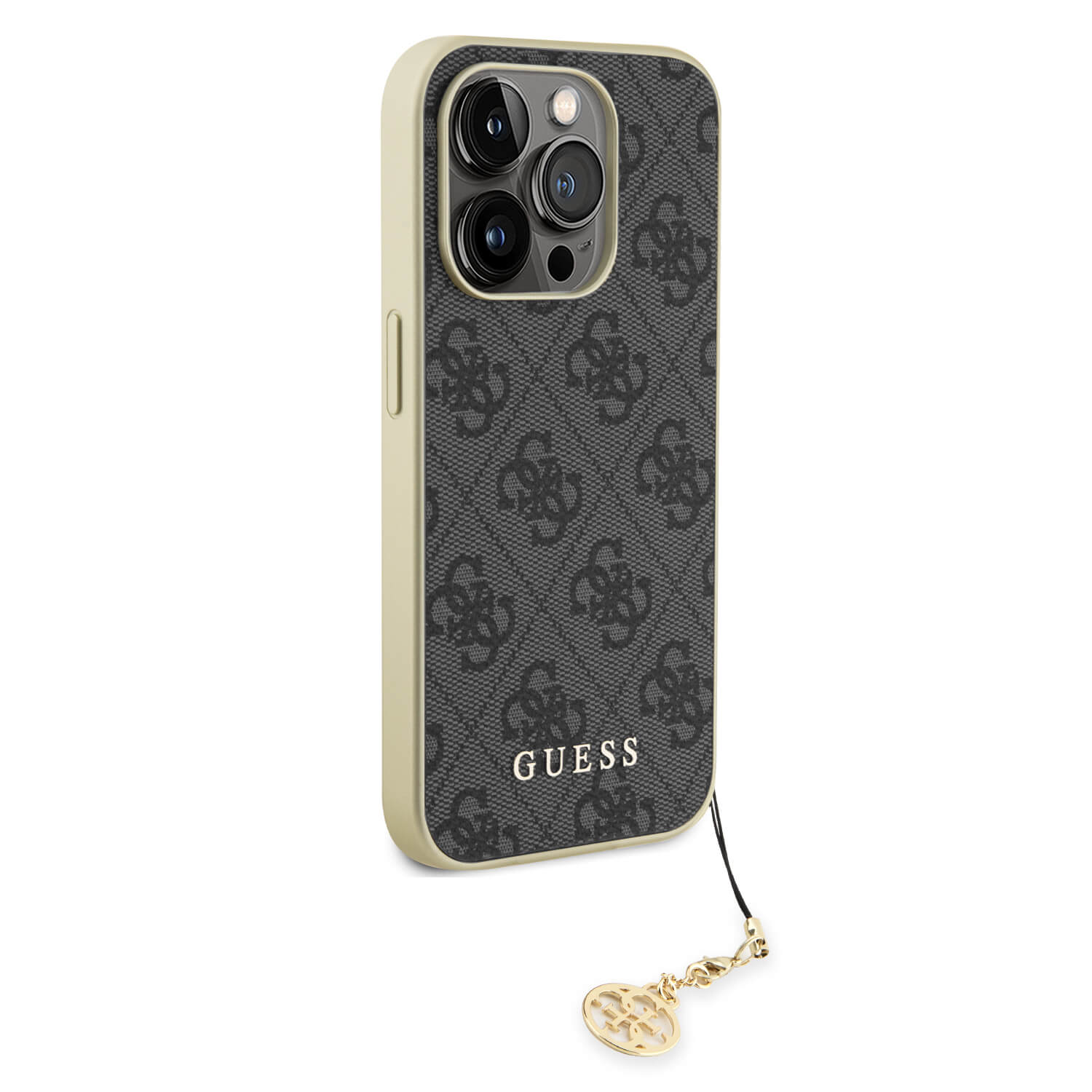 Guess iPhone 15 Pro - 4G Charms Collection Θήκη με Επένδυση Συνθετικού Δέρματος - Grey - GUHCP15LGF4GGR - likebrands.gr