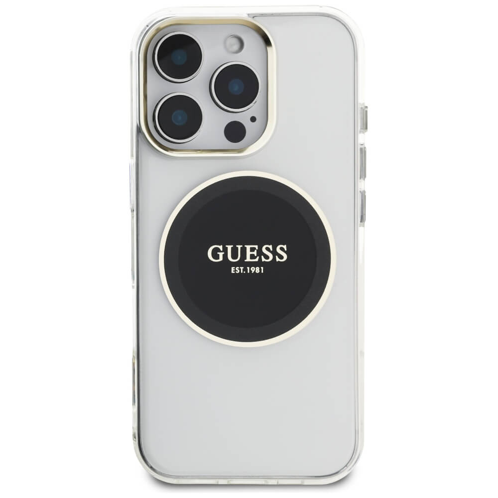 Guess iPhone 16 Pro Max IML Metal Colored Circle Classic Logo MagSafe Σκληρή Θήκη με Πλαίσιο Σιλικόνης και MagSafe - Black - GUHMP16XHTDRCEDK