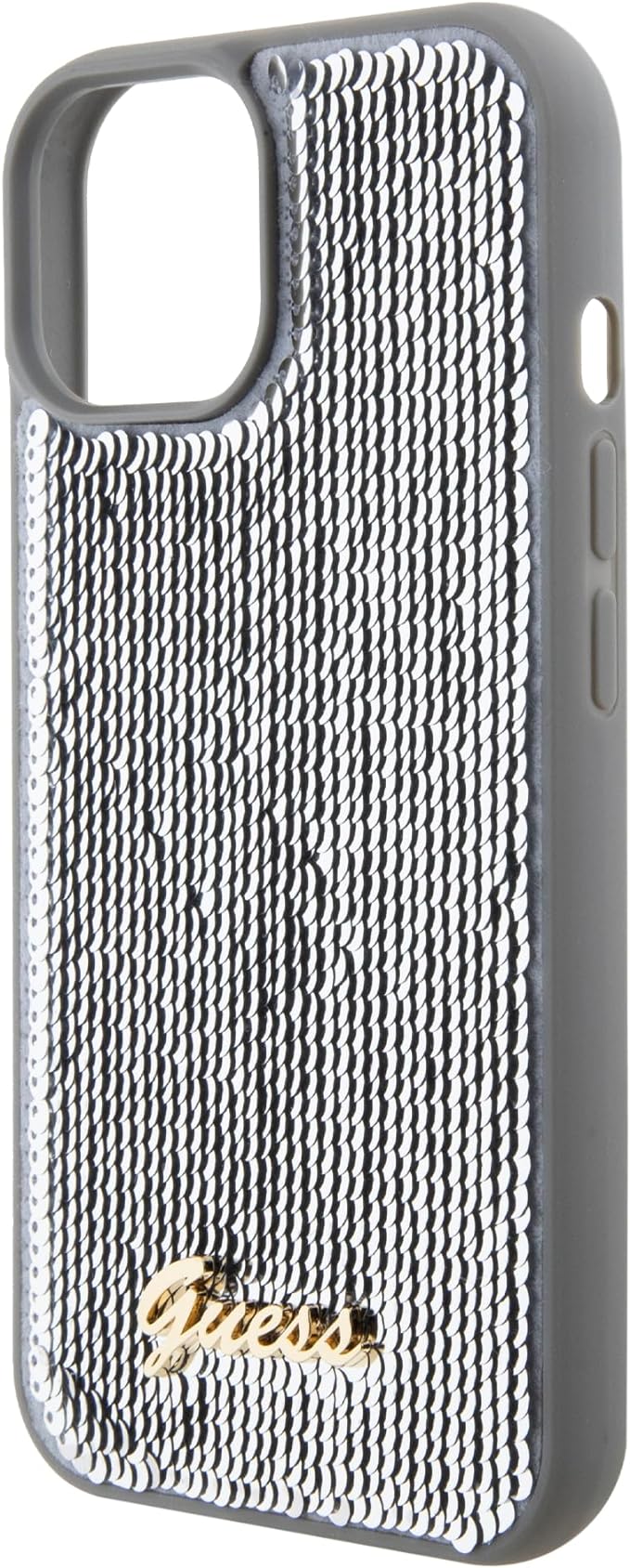 Guess iPhone 15 - Sequin Script Metal Σκληρή Θήκη με Επένδυση από Παγέτες - Silver - GUHCP15SPSFDGSS