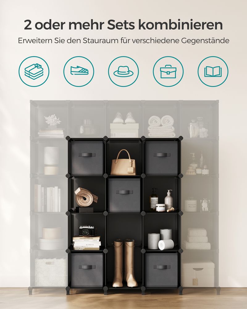 Songmics Σύστημα Αποθήκευσης με 9 Κουτιά - Ink Black / Dove Grey - LPC092B01