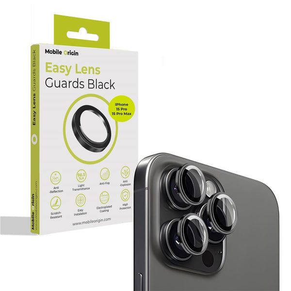 Mobile Origin Easy Lens Guards iPhone 15 Pro / iPhone 15 Pro Max - Προστασία Κάμερας - Αντιχαρακτικό Γυαλί - Black