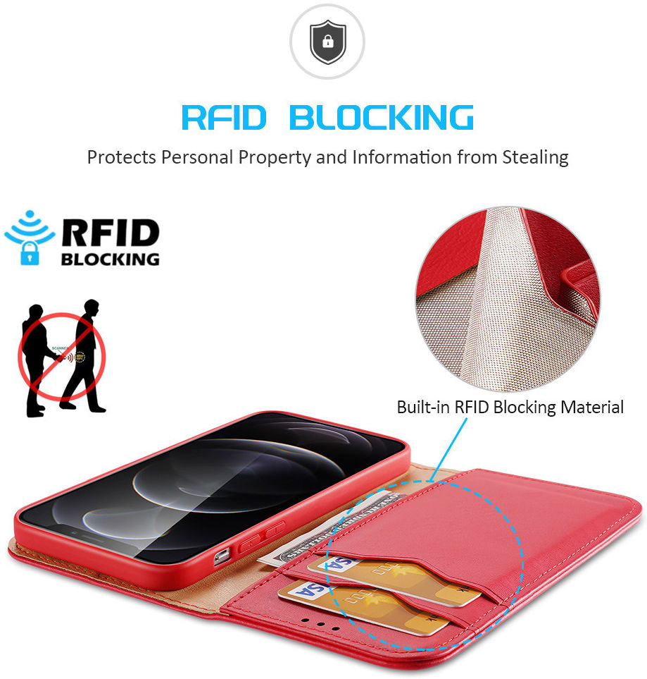 Dux Ducis iPhone 13 Pro Hivo Θήκη Πορτοφόλι Stand από Γνήσιο Δέρμα - Red