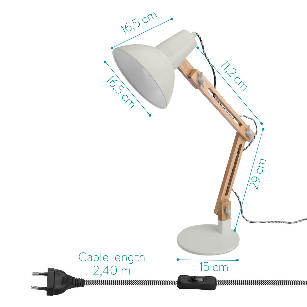 Navaris Wooden Desk Lamp Επιτραπέζιο Φωτιστικό από Ξύλο - Brown / Light Grey - 49125.70