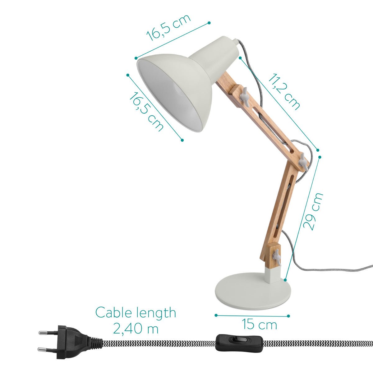Navaris Wooden Desk Lamp Επιτραπέζιο Φωτιστικό από Ξύλο - Brown / Light Grey - 49125.70