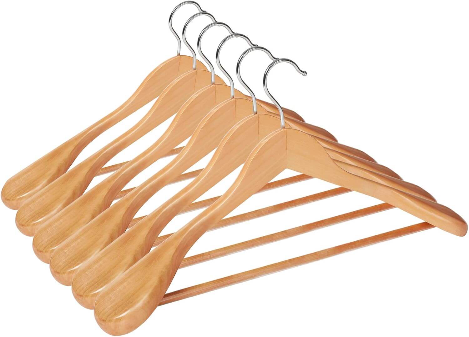 Songmics Σετ με 6 Ξύλινες Κρεμάστρες Ρούχων - Natural - CRSH06NL
