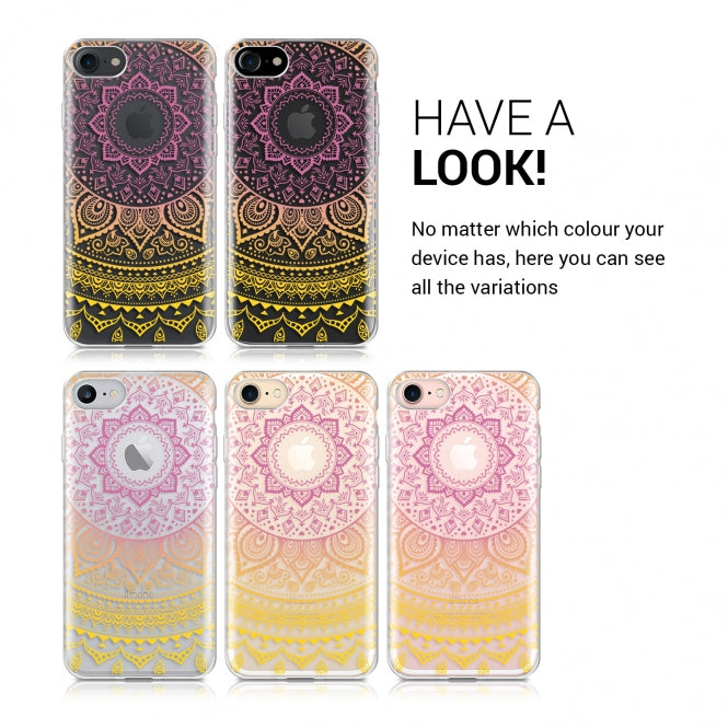 KW iPhone SE 2022 / SE 2020 / 7 / 8 Θήκη Σιλικόνης TPU Design Indian Sun - Pink / Yellow - Διάφανη - 39466.14