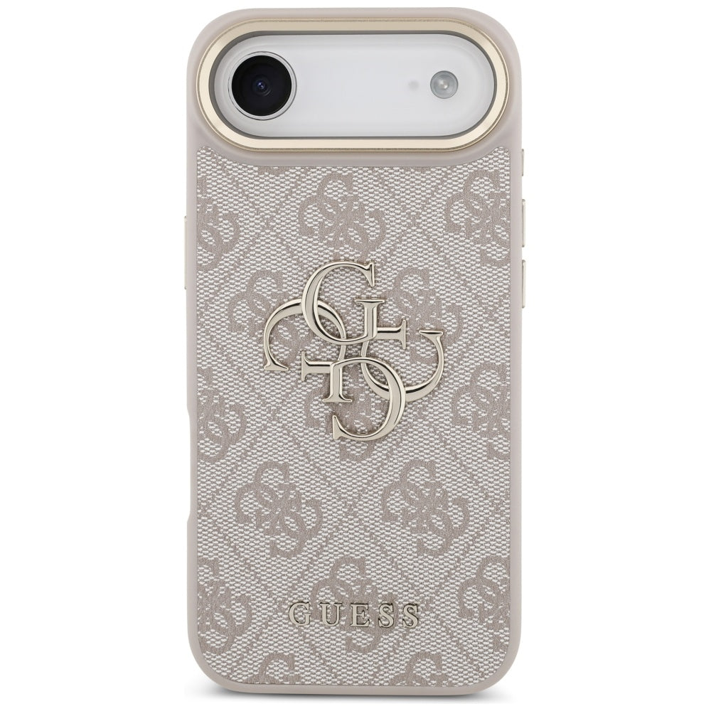 Guess iPhone Air - 4G Big 4G Classic Logo - Σκληρή Θήκη με Πλαίσιο Σιλικόνης και Επένδυση από Οικολογικό Δέρμα - Pink / Gold - GUHCP17M4GMGCPI