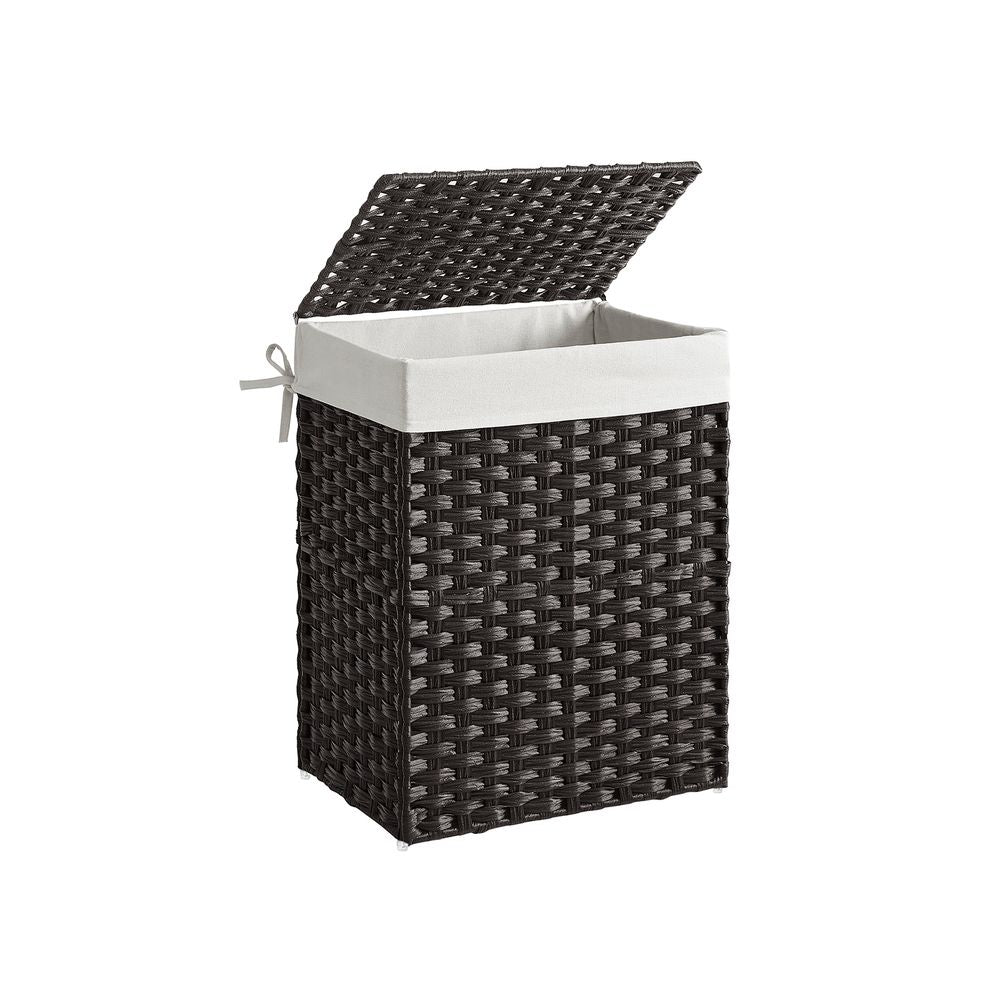 Songmics Χειροποίητο Καλάθι Απλύτων από Συνθετικό Rattan με Καπάκι - 90 L - Black - LCB51BK