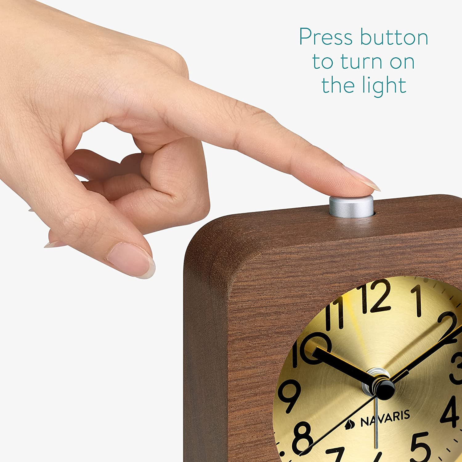 Navaris Αναλογικό Επιτραπέζιο Ρολόι και Ξυπνητήρι - Design Retro Square - Dark Brown / Gold - 54264.18.21