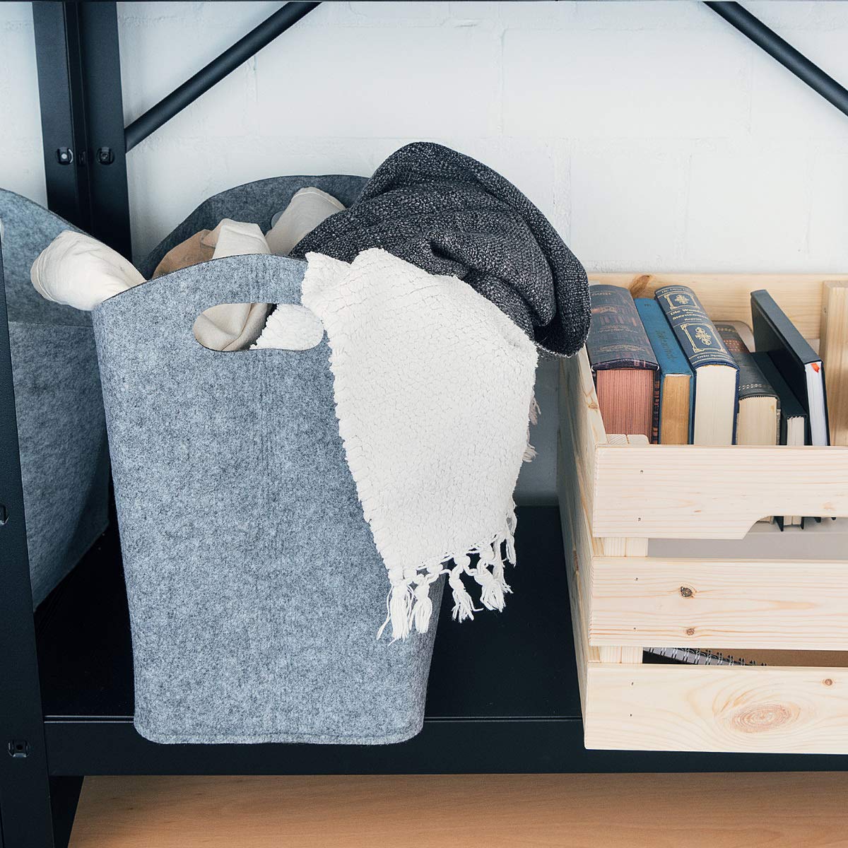 Navaris Felt Firewood Basket Καλάθι Μεταφοράς Ξύλων - Περιοδικών - Τακτοποίησης - 40 x 23 x 39.5 cm - Grey - 45832.19