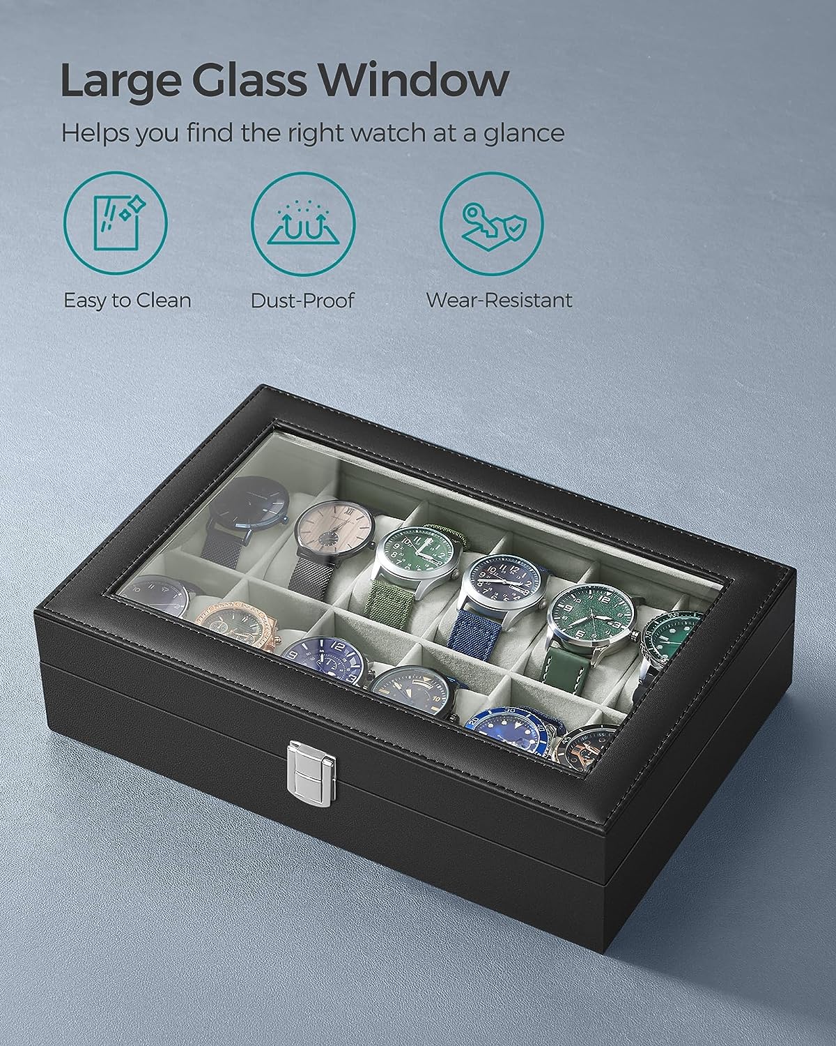 Songmics Θήκη Αποθήκευσης για 12 Ρολόγια - Grey - JWB12BK