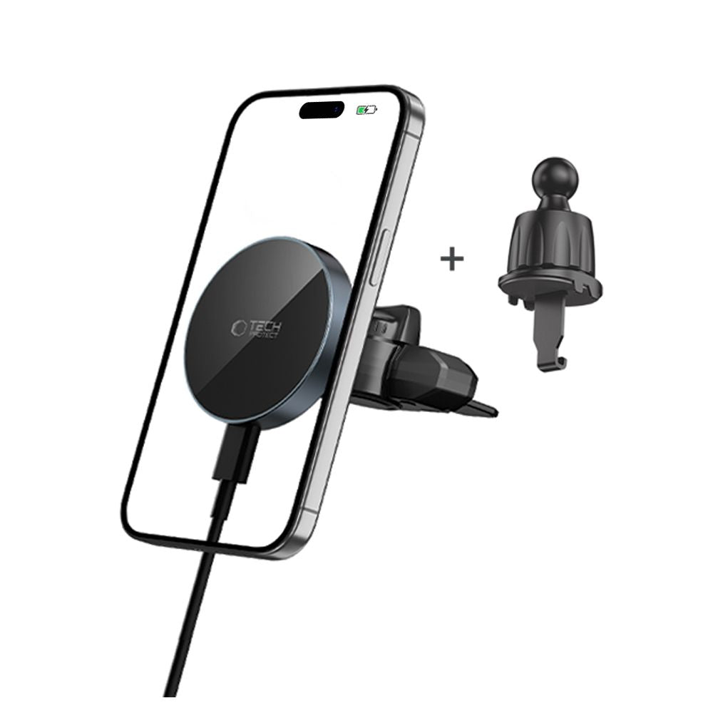 Tech-Protect MM15W-V5 Μαγνητική Βάση για τον Αεραγωγό / CD player του Αυτοκινήτου με Ασύρματη Φόρτιση MagSafe 15W - Black