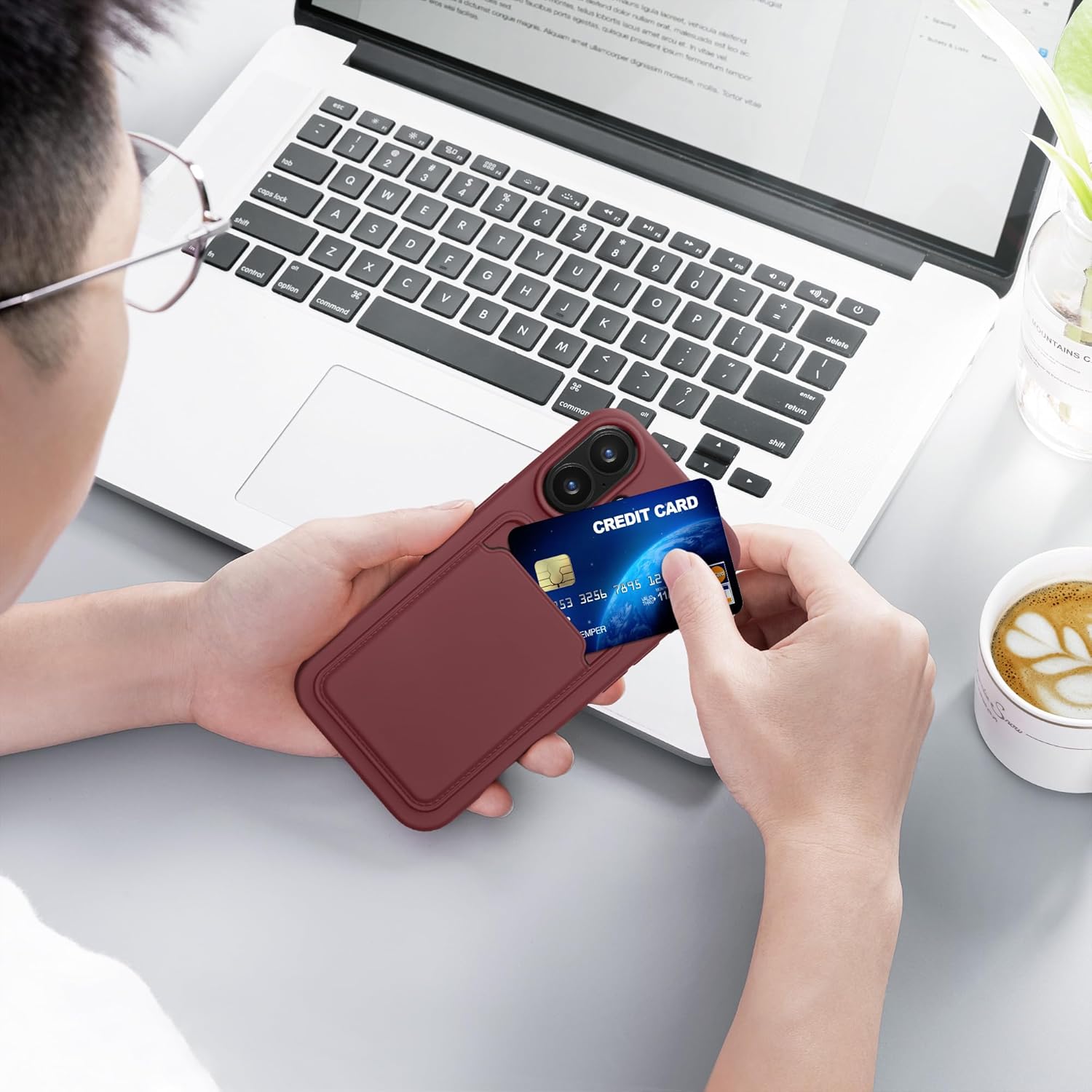 KW iPhone 16 Θήκη Σιλικόνης TPU με Υποδοχή για Κάρτα - Tawny Red