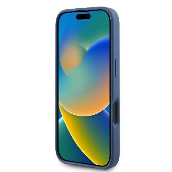 Guess iPhone 16 - 4G Bottom Stripe - Θήκη με Επένδυση Συνθετικού Δέρματος - Blue - GUHCP16SG4GLBL