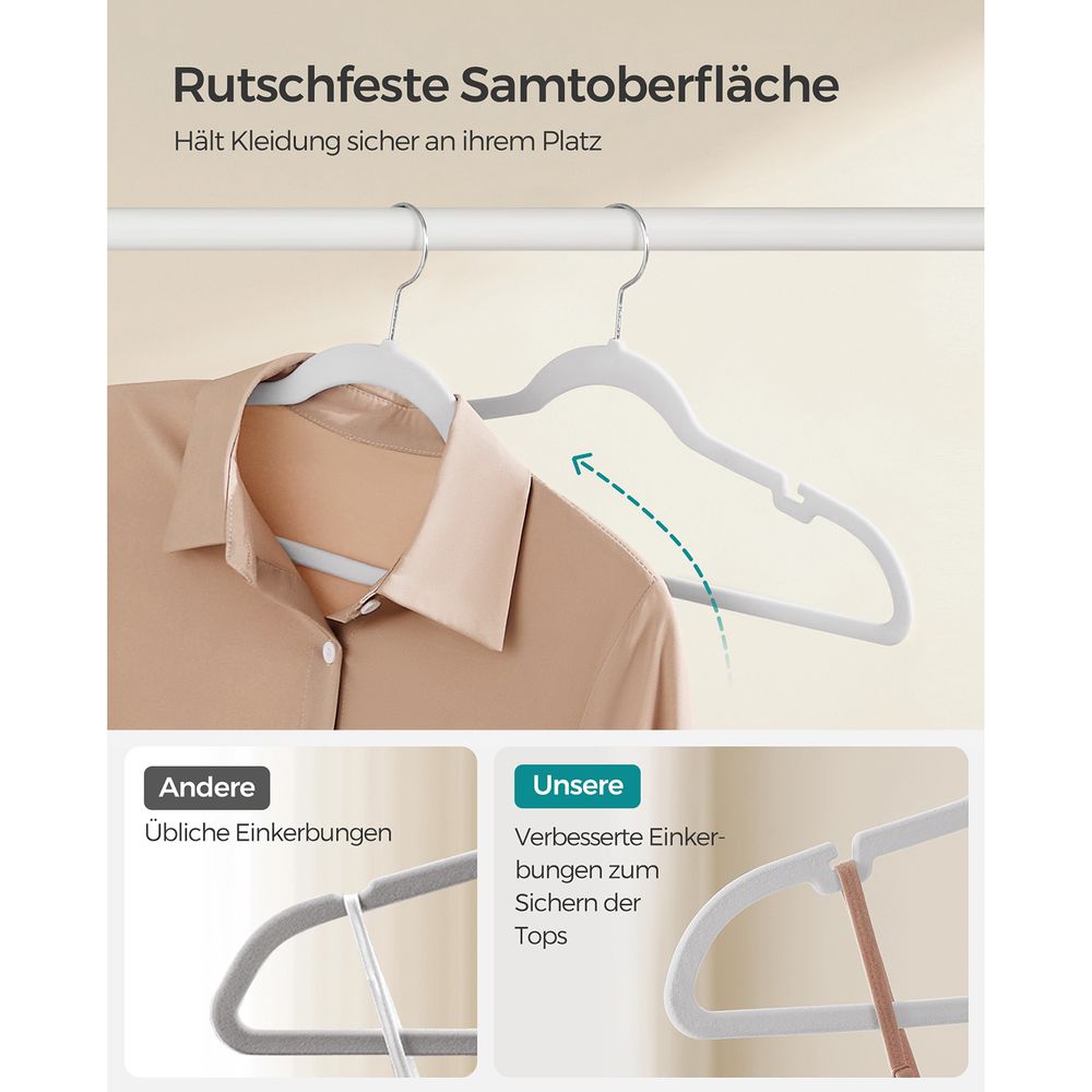 Songmics Σετ με 30 Βελούδινες Κρεμάστρες Ρούχων - Cloud White - CRF029W03