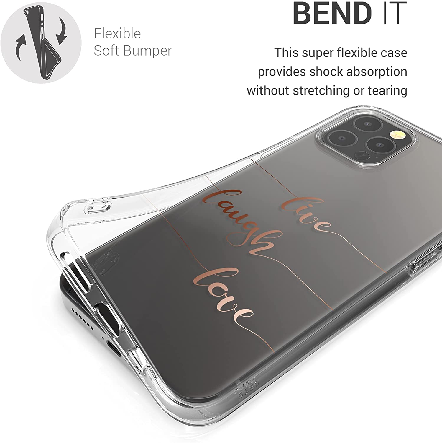 KW iPhone 12 Pro Max Θήκη Σιλικόνης TPU Design Live Laugh Love - Rose Gold / Διάφανη - 53037.09