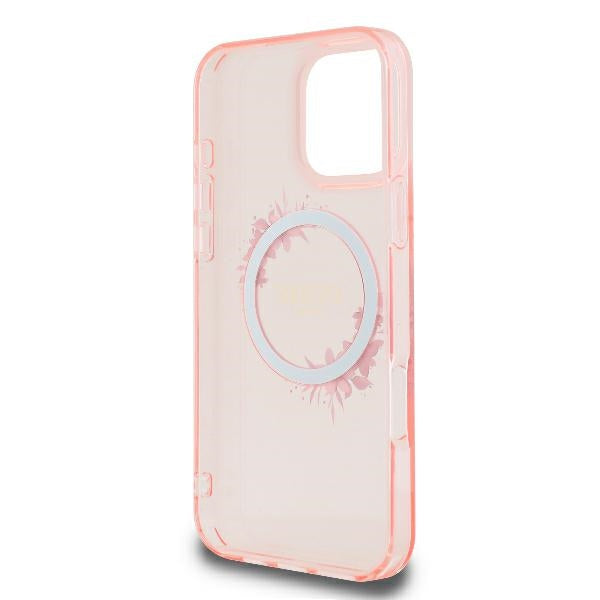 Guess iPhone 16 Pro - IML Flowers Wreath - MagSafe Σκληρή Θήκη με Πλαίσιο Σιλικόνης - Pink - GUHMP16LHFWFCP