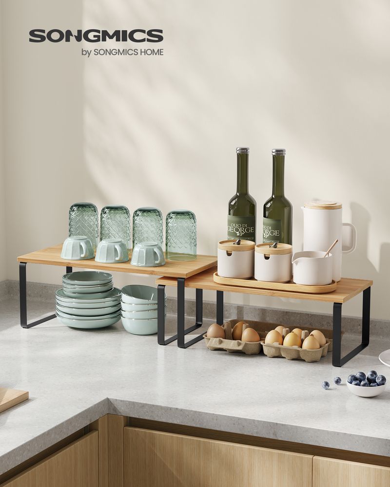 Songmics Σετ με 4 Ξύλινα Ράφια για τον Πάγκο - Ink Black / Natural Beige - KCS210B01