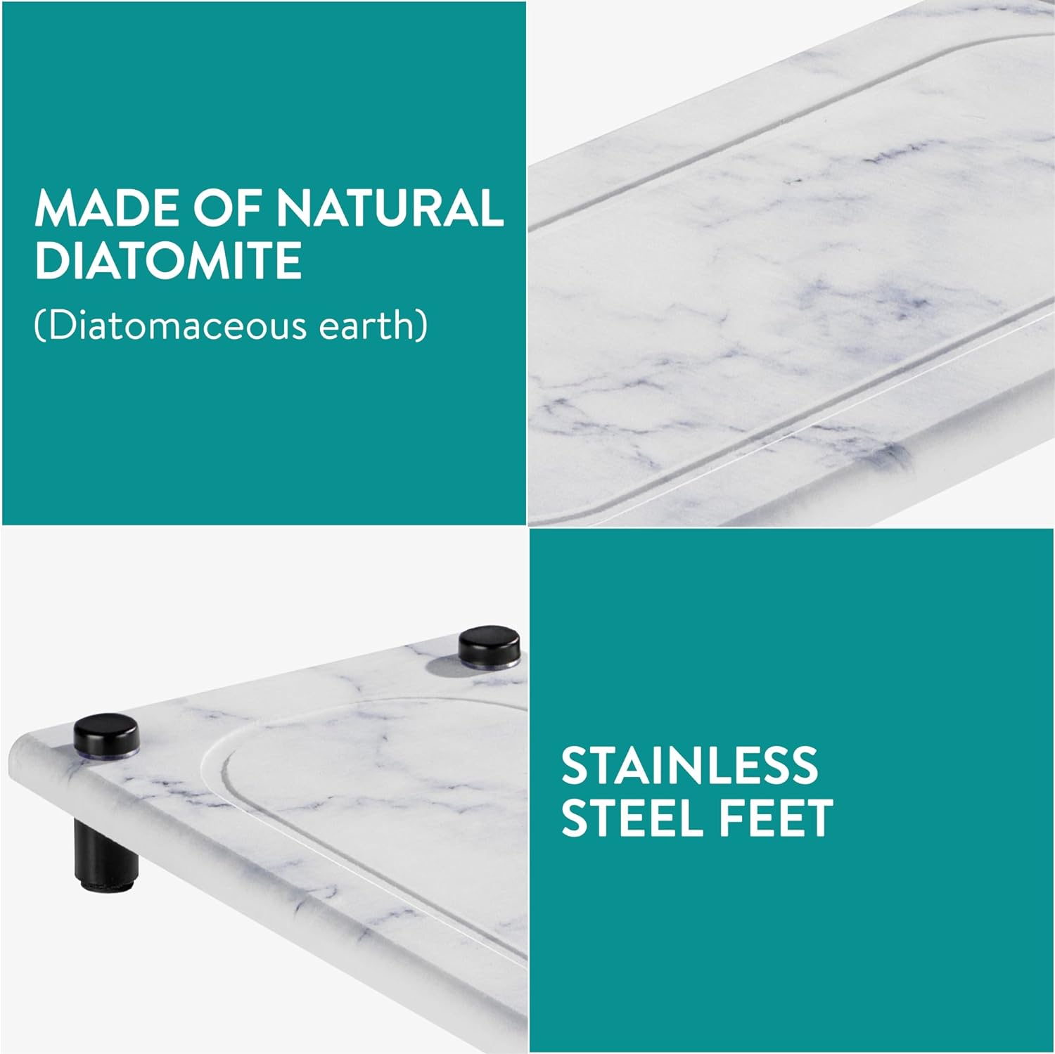 Navaris Δίσκος Οργάνωσης Νιπτήρα από Διατομίτη με Σχεδιασμό Γρήγορου Στεγνώματος - 28 x 11 x 2.5 cm - White Marble - 61632.03