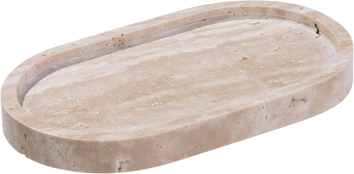 Navaris Οβάλ Διακοσμητικός Δίσκος από Φυσική Πέτρα Τραβερτίνη - 20 x 12 x 2 cm - Beige Natural