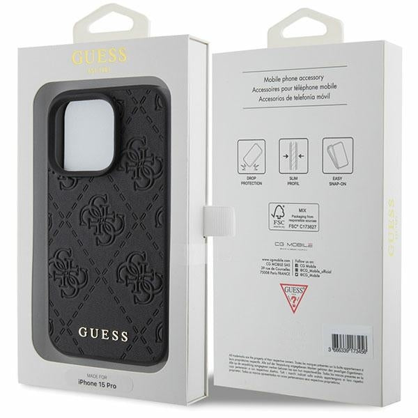 Guess iPhone 15 Pro Leather 4G Stamped Θήκη με Επένδυση Συνθετικού Δέρματος - Black - GUHCP15LP4EPMK