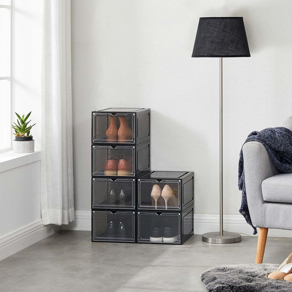 Songmics Σετ με 6 Κουτιά Αποθήκευσης Υποδημάτων - Black - LSP032B06