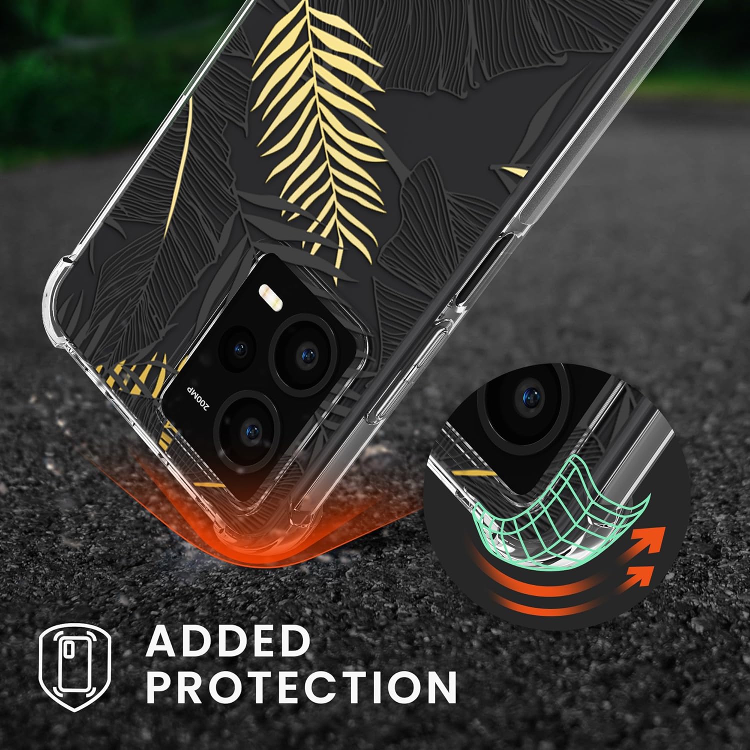 KW Xiaomi Redmi Note 12 Pro+ Θήκη Σιλικόνης TPU με Λουράκι - Design Palm Leaves - Yellow / Grey / Διάφανη