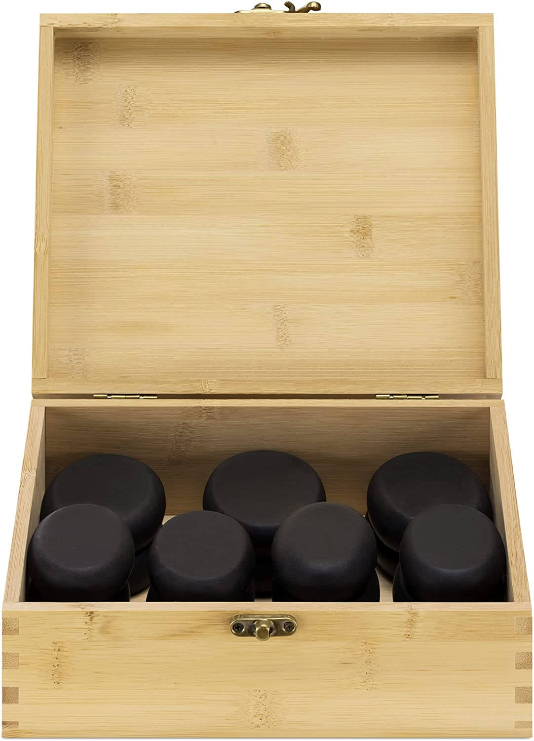 Navaris Hot Stone Massage - Σετ με 18 Θερμαινόμενους Λίθους για Μασάζ με Ξύλινο Κουτί Αποθήκευσης - Medium - Large - 58851.01