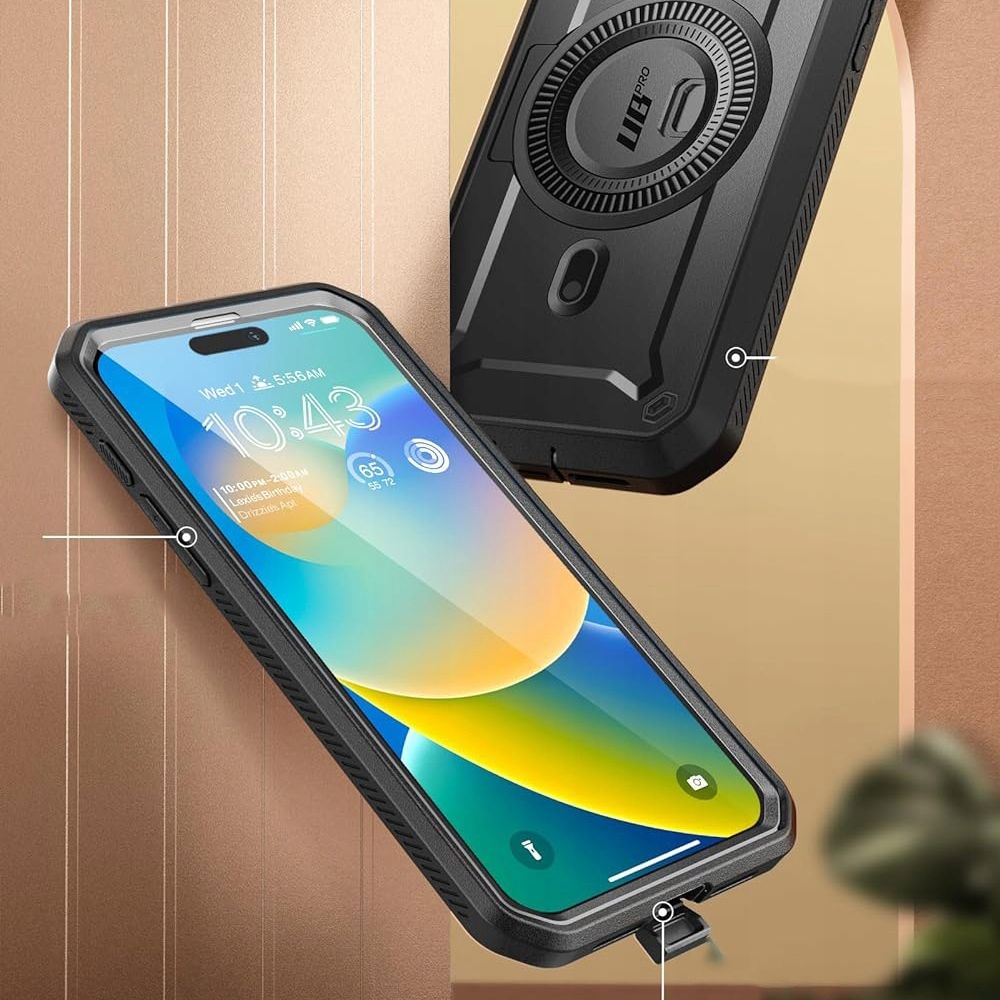 Supcase iPhone 15 UB Pro Mag Σκληρή Θήκη με Προστασία Οθόνης και Stand με Magsafe - Black