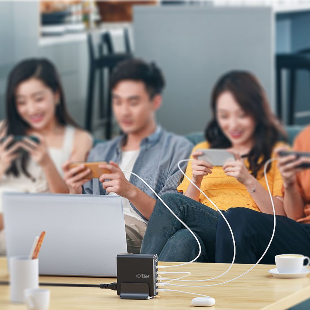 Tech-Protect DC140W-GAN Σταθμός Φόρτισης με 2 Θύρες USB και 3 Θύρες Type-C - PD140W/QC3.0 - Black