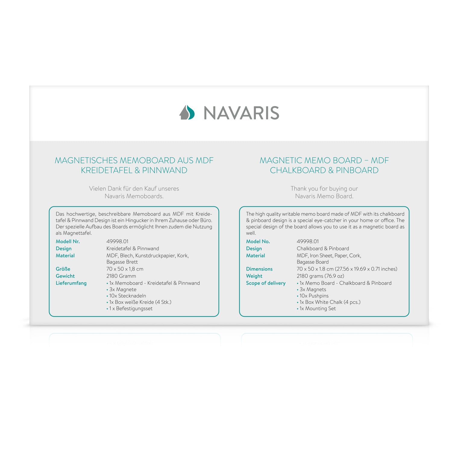 Navaris Combo Board with Chalk and Cork Boards - Διπλός Πίνακας Ανακοινώσεων με Μαγνητικό Μαυροπίνακα και Πίνακα από Φελλό - Dark Brown - Black - 49998.01