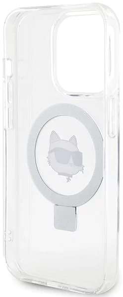Karl Lagerfeld iPhone 15 Pro Max Ring Stand Choupette Head MagSafe Σκληρή Θήκη με Πλαίσιο Σιλικόνης και MagSafe - Διάφανη / Silver - KLHMP15XHMRSCHH