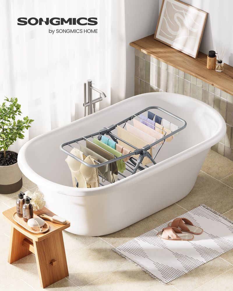 Songmics Πτυσσόμενη Μικρή Μεταλλική Απλώστρα Ρούχων - 44 x 101 x 54 cm - Dove Grey - LLR504G01