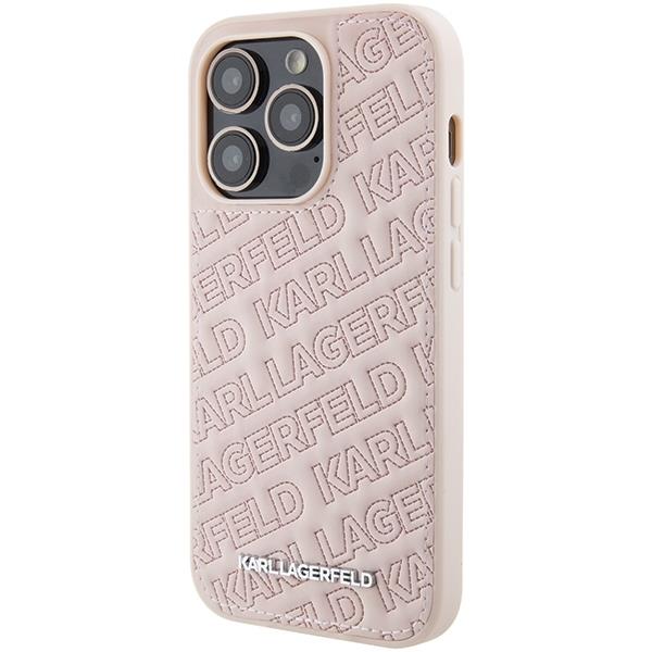 Karl Lagerfeld iPhone 15 Pro Max - Quilted K Pattern Θήκη με Επένδυση Συνθετικού Δέρματος - Pink - KLHCP15XPQKPMP
