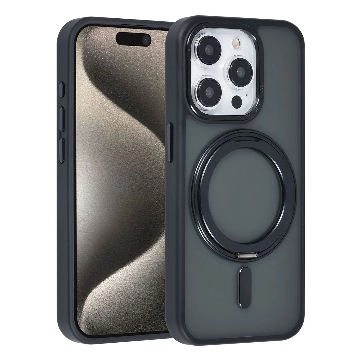 Tuniq iPhone 15 Pro - Σκληρή MagSafe Θήκη με Περιστρεφόμενο Δαχτυλίδι Συγκράτησης - Μαύρο