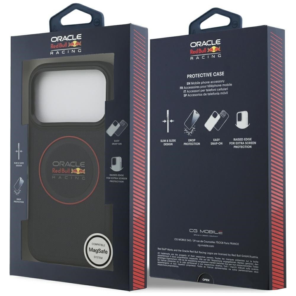 Red Bull iPhone 17 Pro - Meshed Red Ring and Metal Buttons MagSafe - Σκληρή Θήκη με Επένδυση Οικολογικού Δέρματος - Navy - RBHMP17L24PUILVR