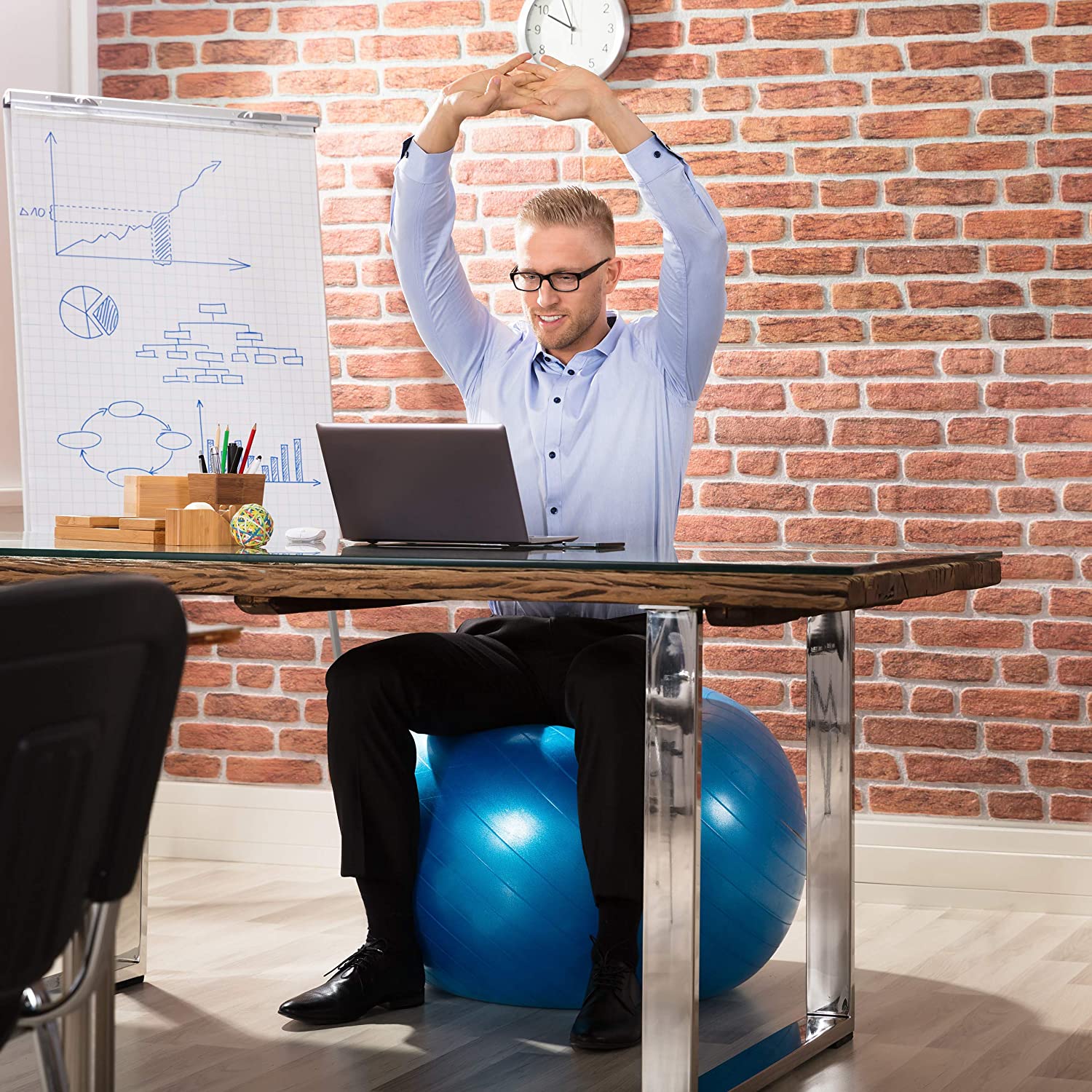 Relaxdays Μπάλα Γυμναστικής 65 cm - Blue - 4052025921880