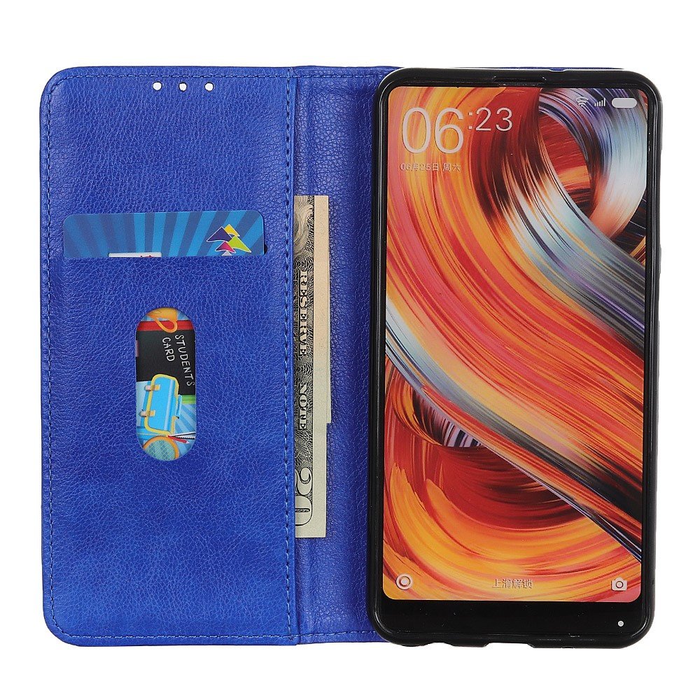 Erbord iPhone 13 Pro Litchi Leather Θήκη Βιβλίο από Γνήσιο Δέρμα - Blue