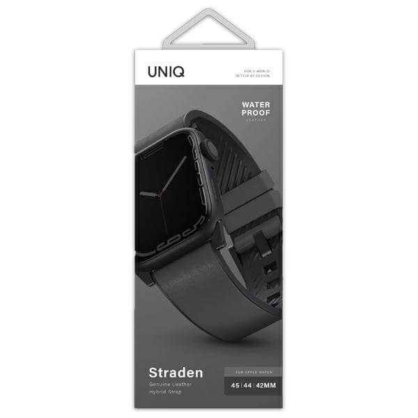 Uniq Λουράκι Apple Watch 2 / 3 / 4 / 5 / 6 / 7 / 8 / 9 / SE / ULTRA 1 / ULTRA 2 - 42 / 44 / 45 / 49 mm Straden Δερμάτινο Υβριδικό Λουράκι - Grey