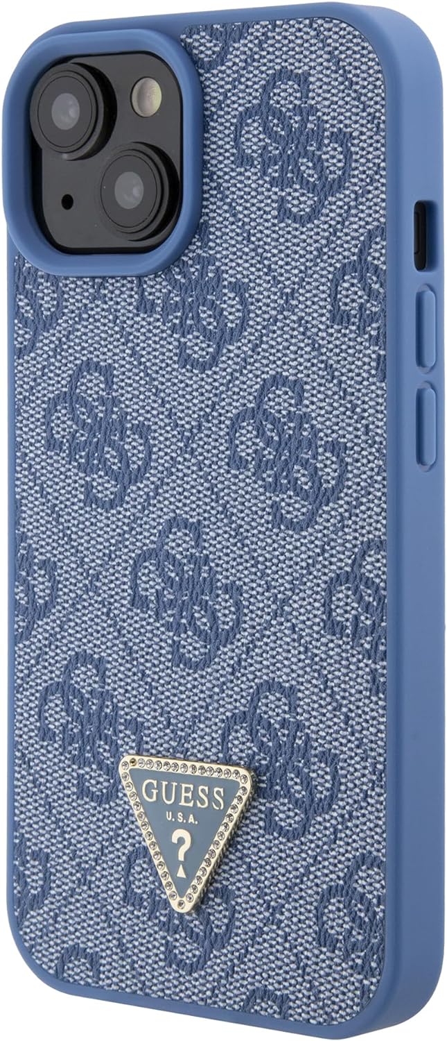 Guess iPhone 15 Leather 4G Diamond Triangle Θήκη με Επένδυση Συνθετικού Δέρματος - Blue - GUHCP15SP4TDPB