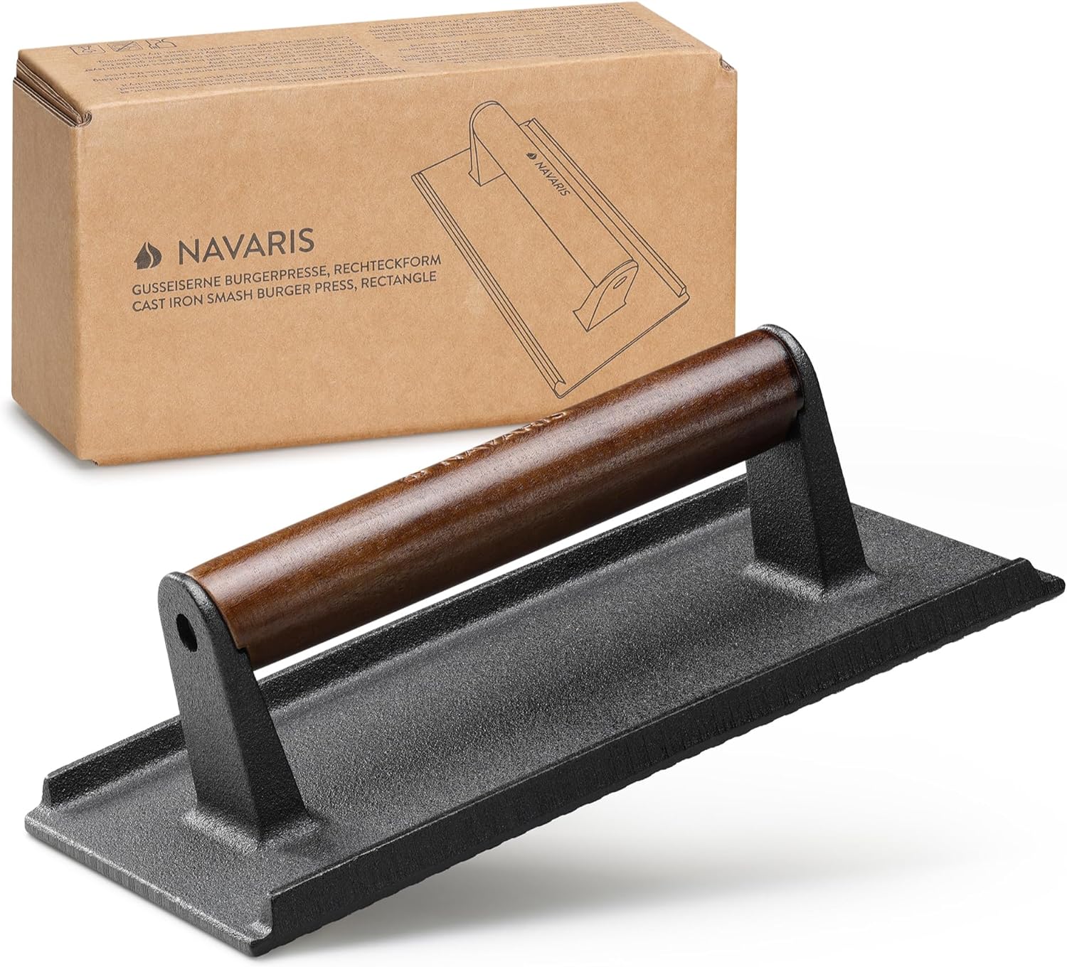 Navaris Μαντεμένια Πρέσα για Μπιφτέκι με Ξύλινη Λαβή - Black - 62077.02