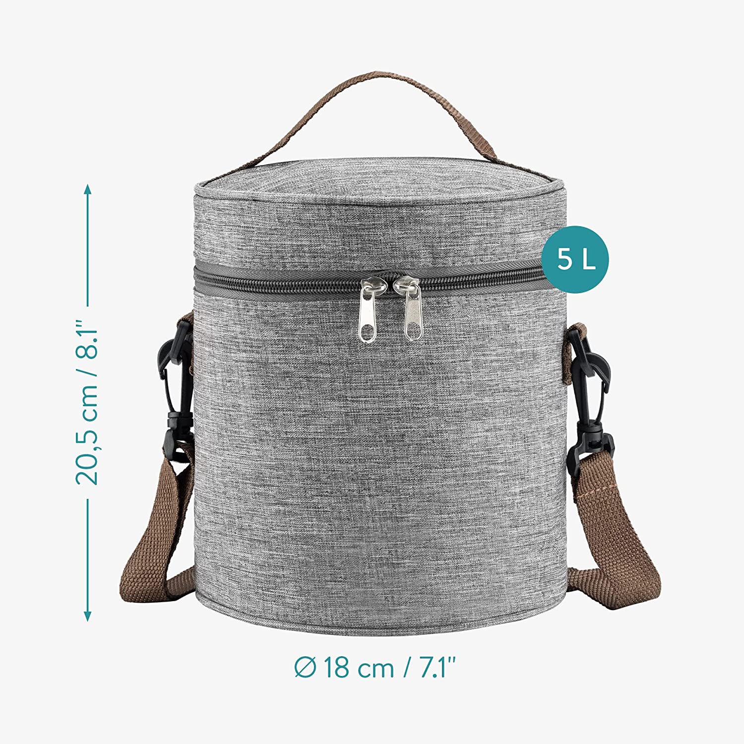 Navaris Ισοθερμική Τσάντα με Ιμάντα Ώμου και Λαβή Μεταφοράς - 5L - Grey - 58424.01