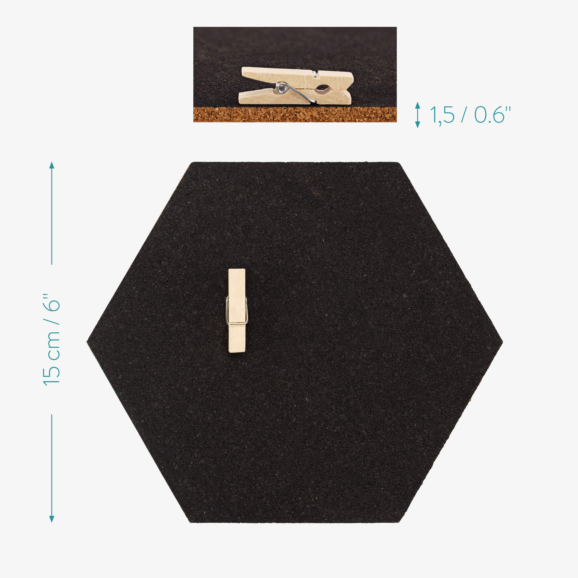 Navaris Cork Pin Board Hexagonal - Σετ με 10 Πίνακες Ανακοινώσεων από Φελλό και 50 Πινέζες - Black - 53218.01