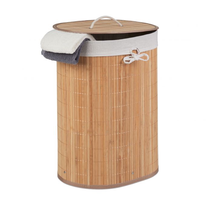 Relaxdays Καλάθι Απλύτων από Μπαμπού με Καπάκι - Oval - Natural - 4052025901271